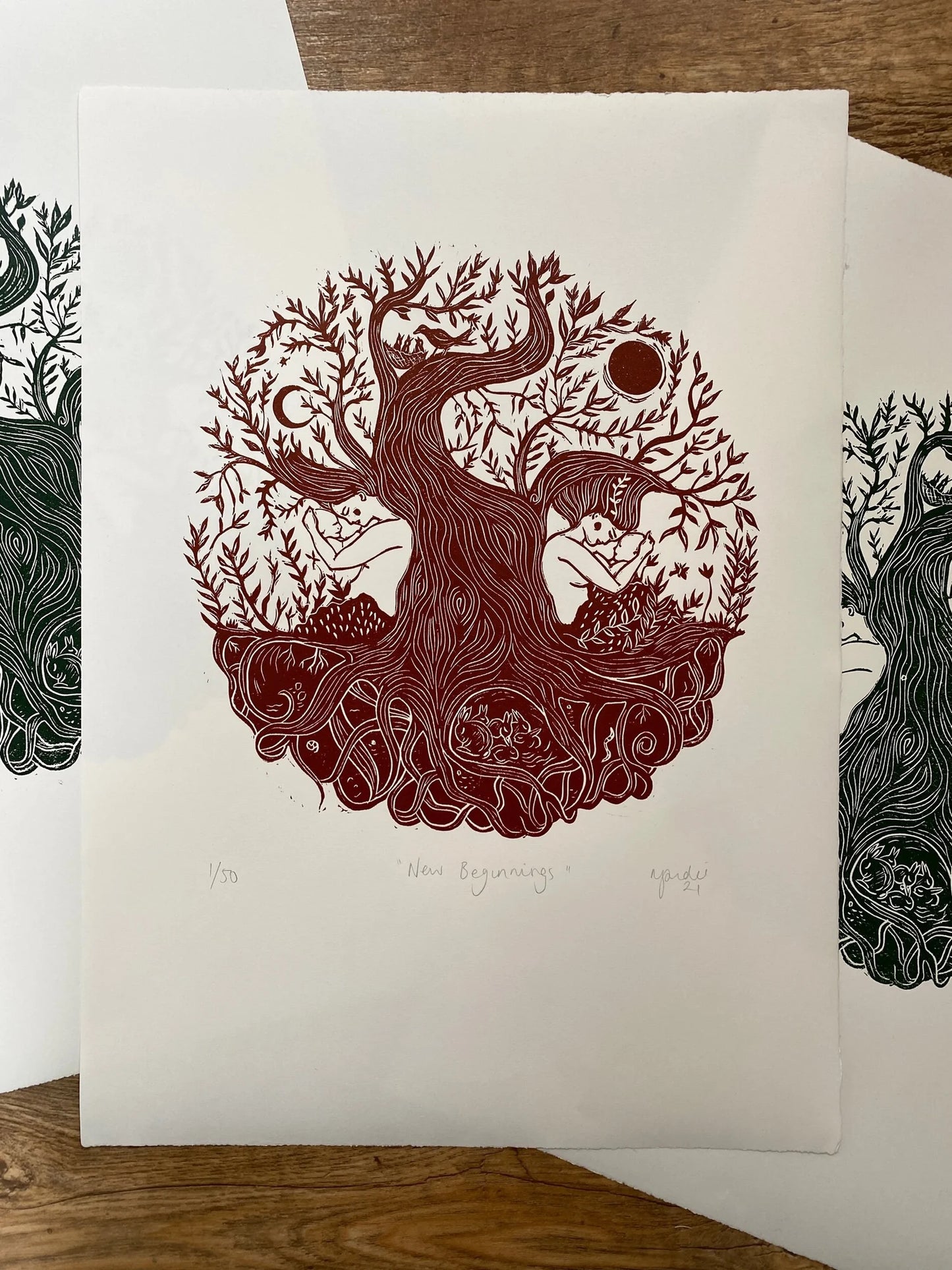 NEW BEGINNINGS linoprint