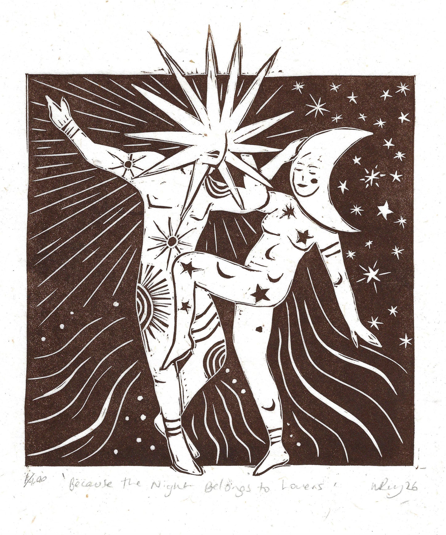 BECAUSE THE NIGHT linoprint