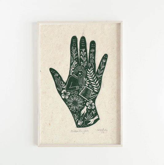 GREEN FINGERS linoprint