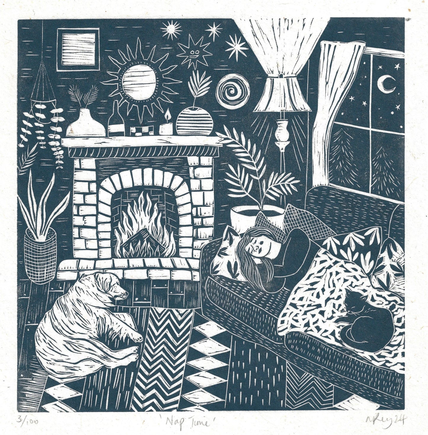 NAP TIME linoprint