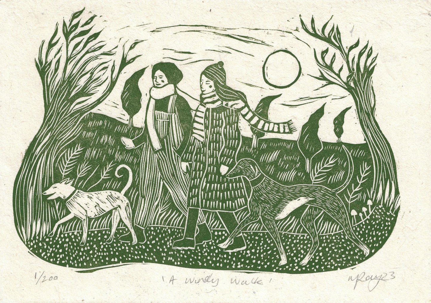 A WINDY WALK linoprint