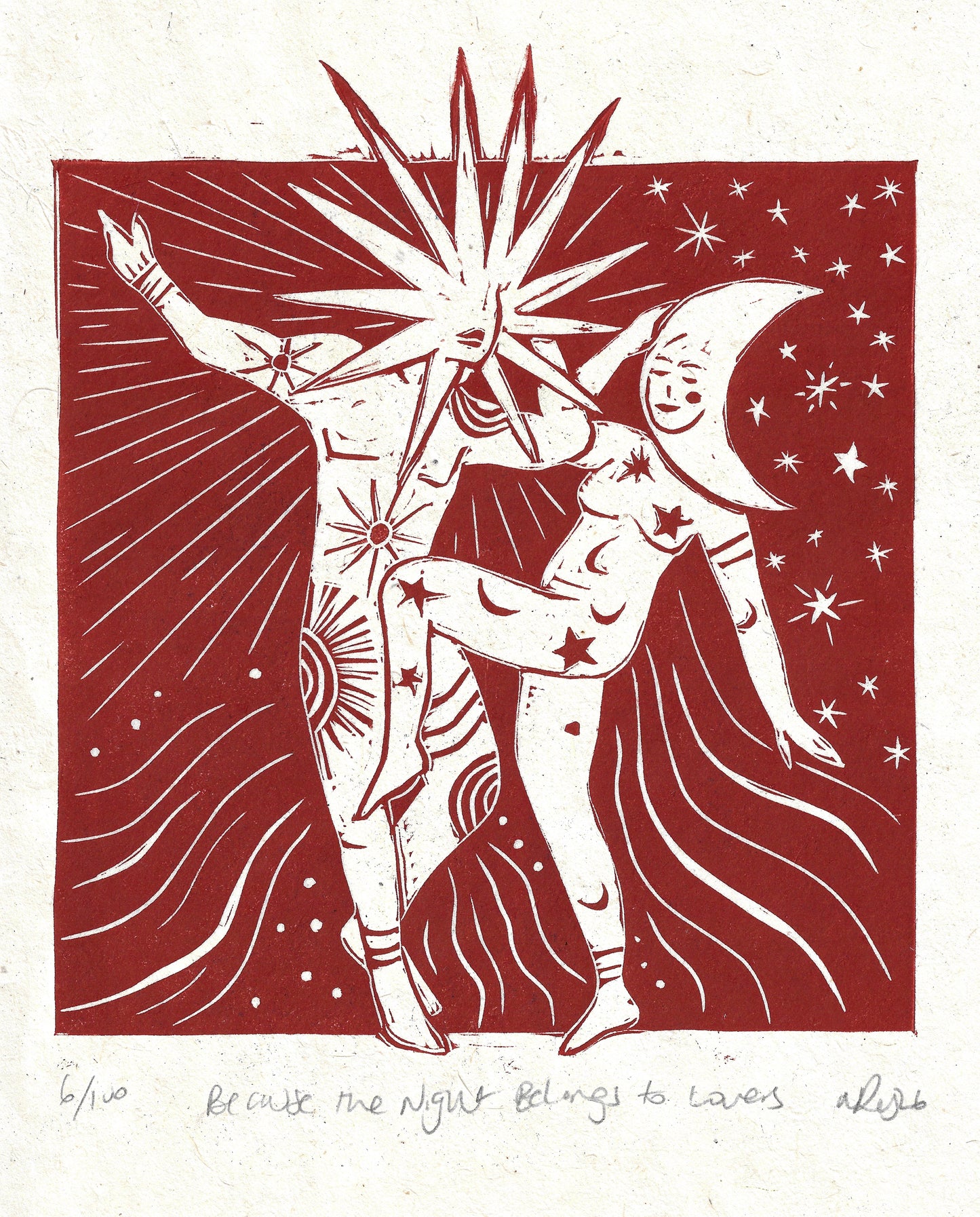BECAUSE THE NIGHT linoprint