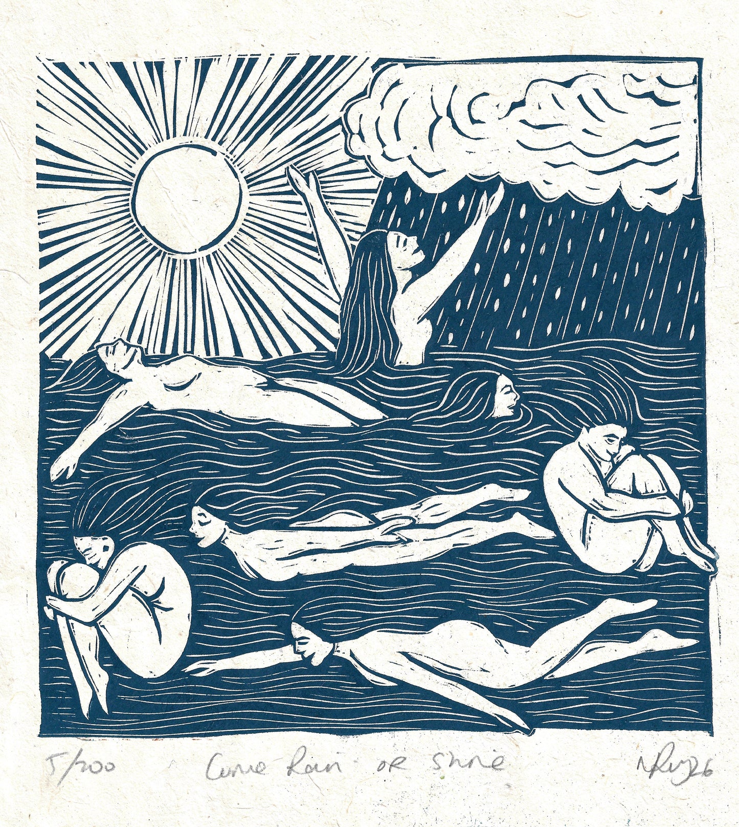 COME RAIN OR SHINE linoprint