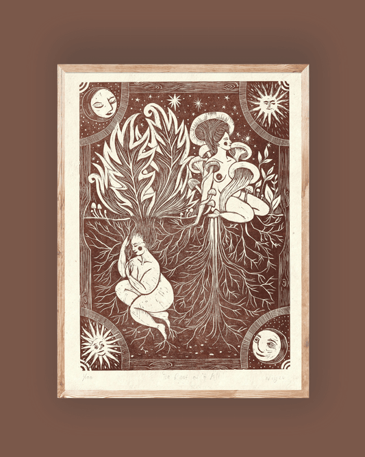 THE ROOT OF IT ALL Linoprint