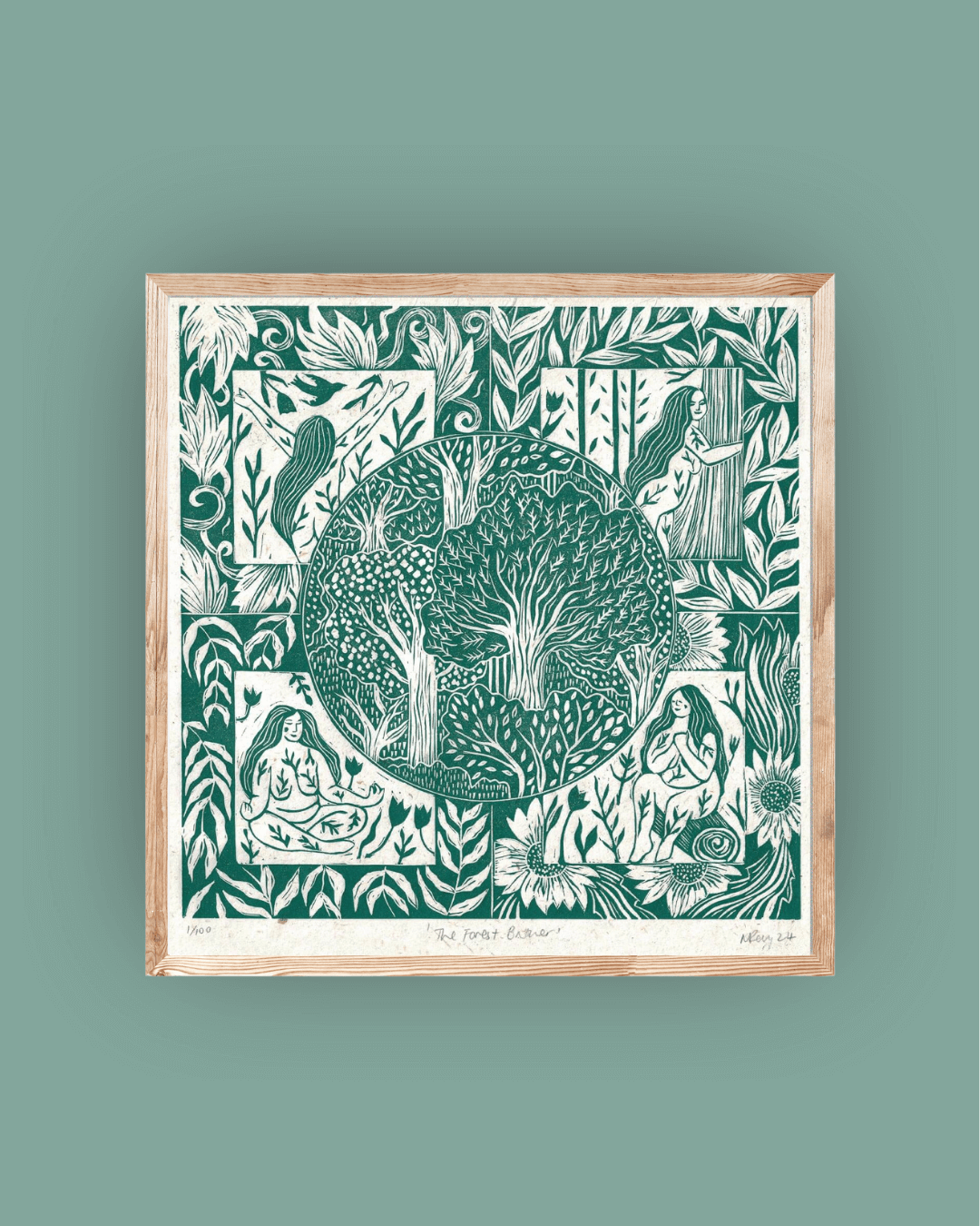 THE FOREST BATHER linoprint