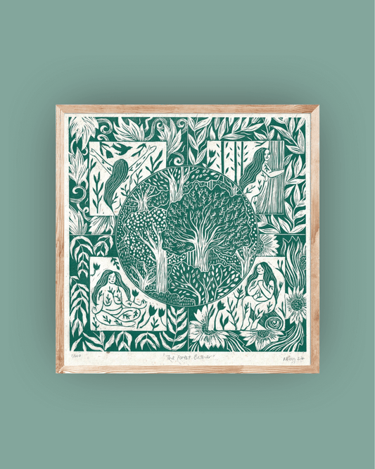 THE FOREST BATHER linoprint