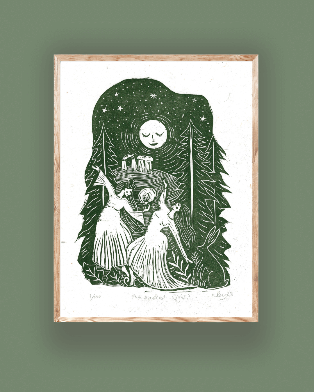 THE DARKEST NIGHT linoprint