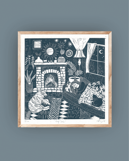 NAP TIME linoprint