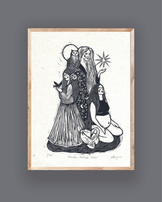 MOTHER MAIDEN CRONE linoprint