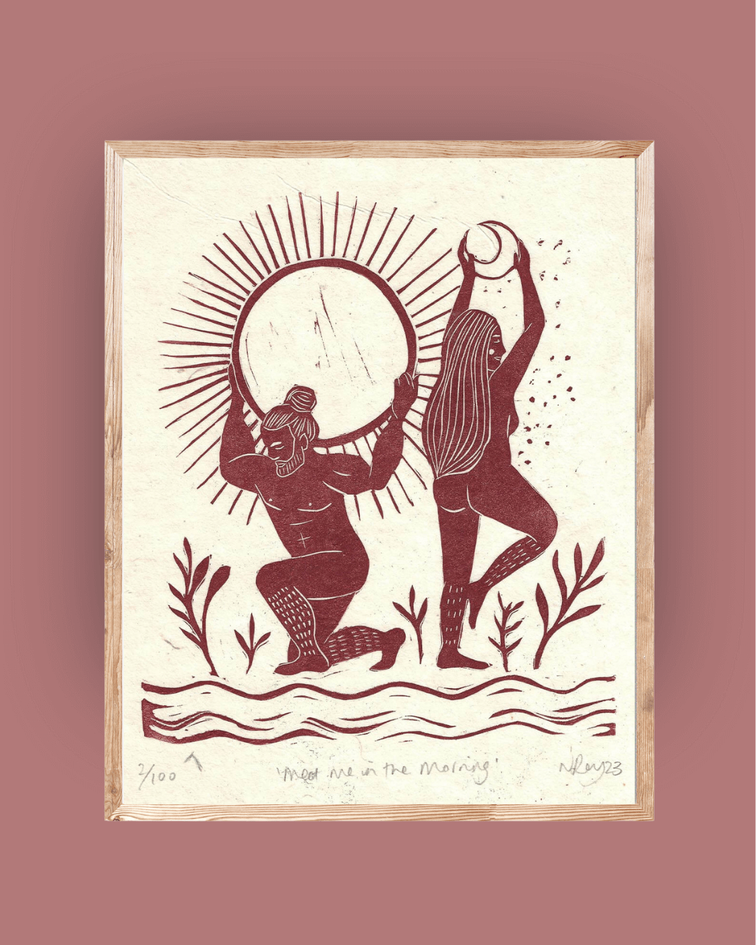 MEET ME IN THE MORNING linoprint