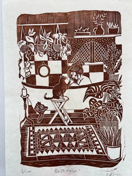 BATHTIME linoprint