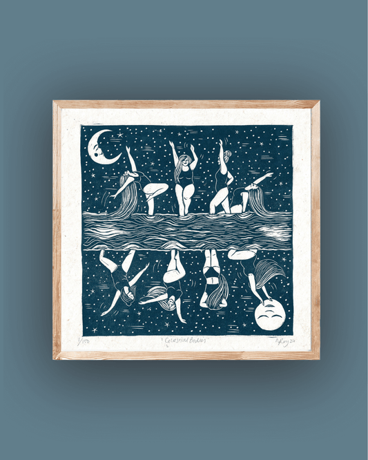 CELESTIAL BODIES linoprint