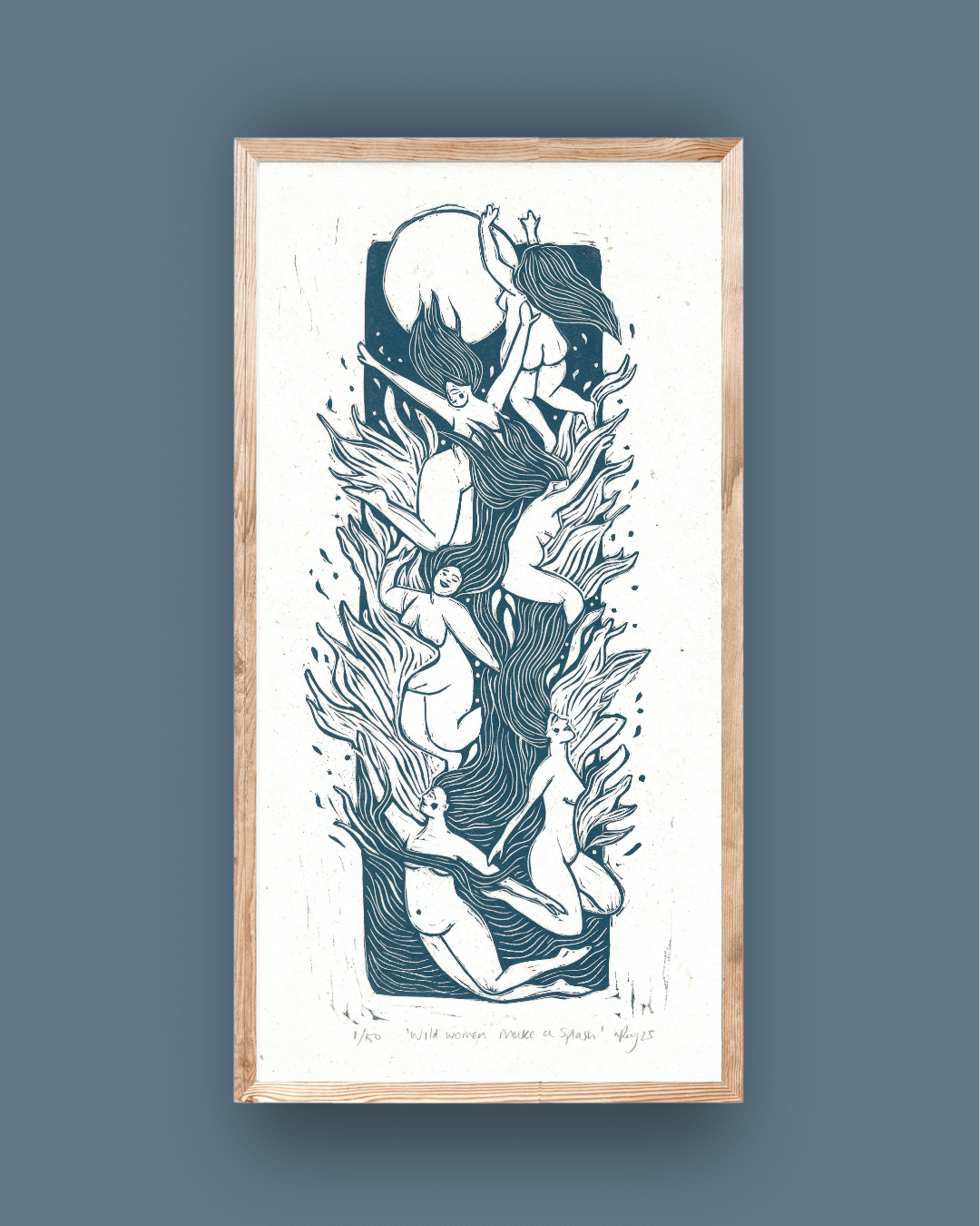 WILD WOMEN MAKE A SPLASH linoprint