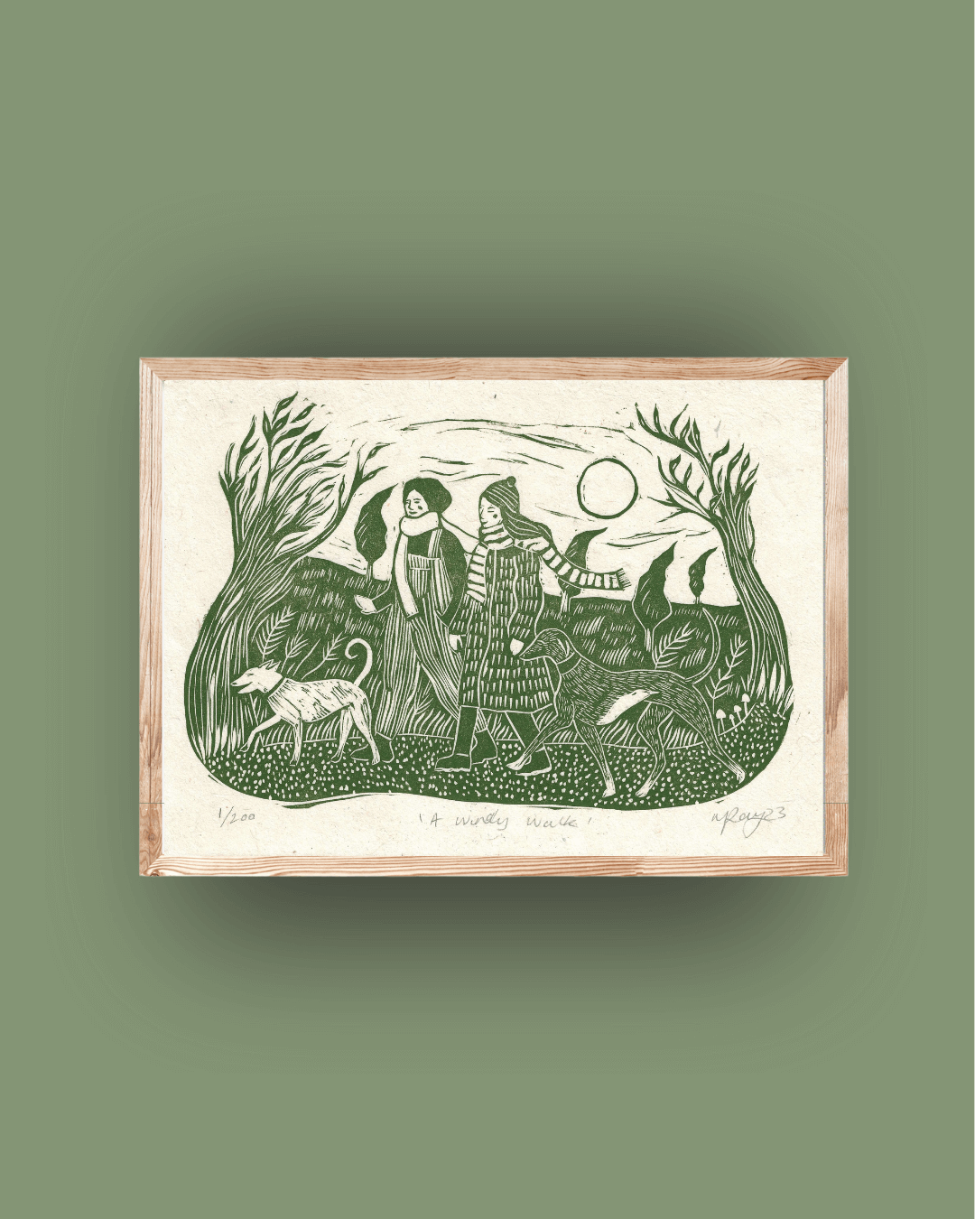 A WINDY WALK linoprint