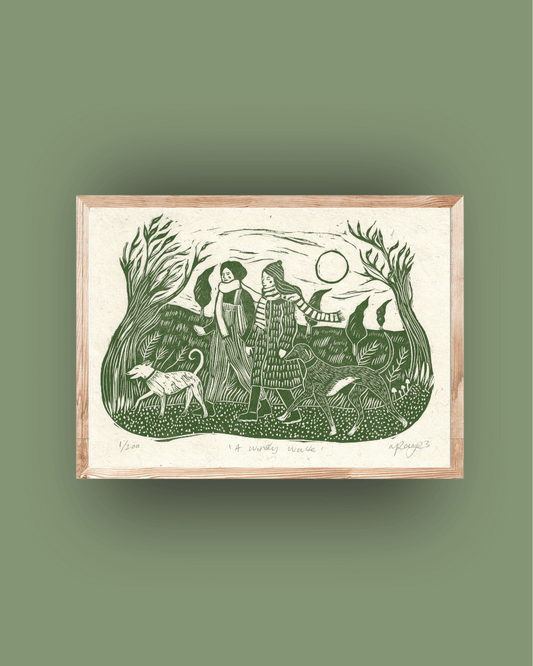 A WINDY WALK linoprint