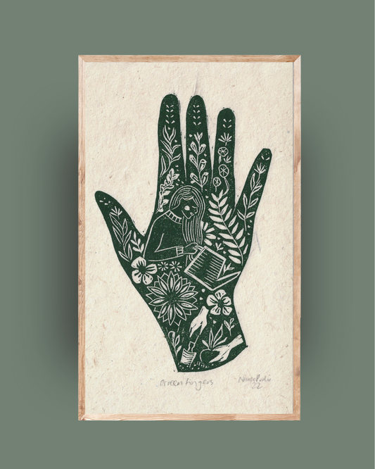 GREEN FINGERS linoprint