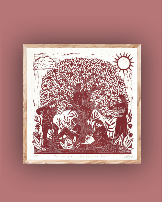 TEND THE EARTH, SHE BEARS THE FRUIT linoprint