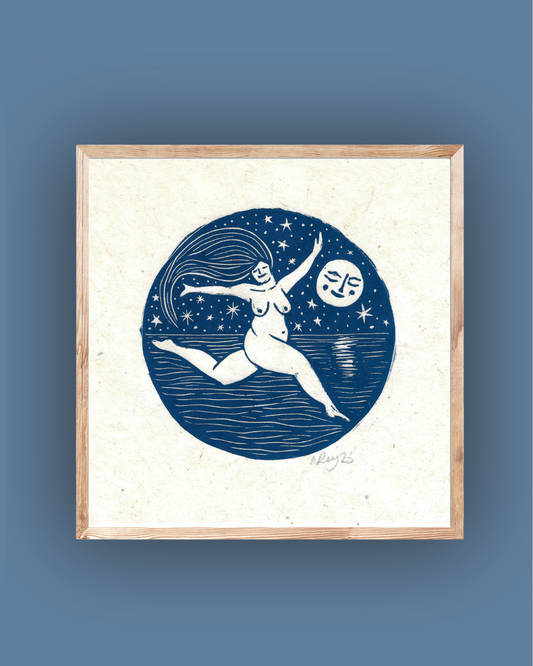 WATER MOON linoprint