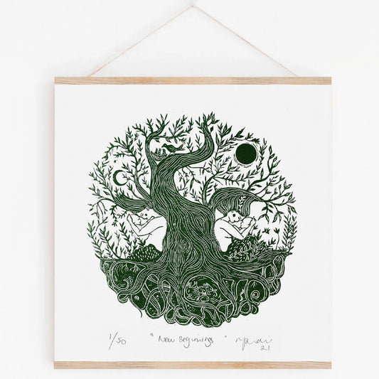 NEW BEGINNINGS linoprint
