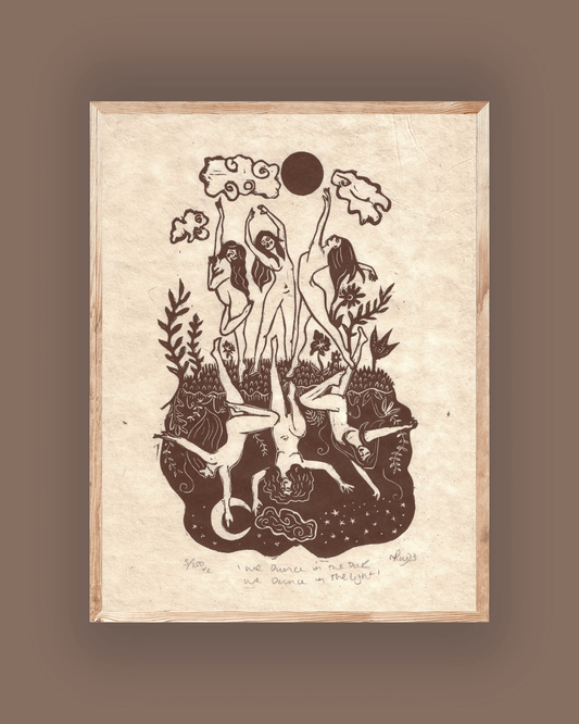 WE DANCE IN THE DARK, WE DANCE IN THE LIGHT linoprint