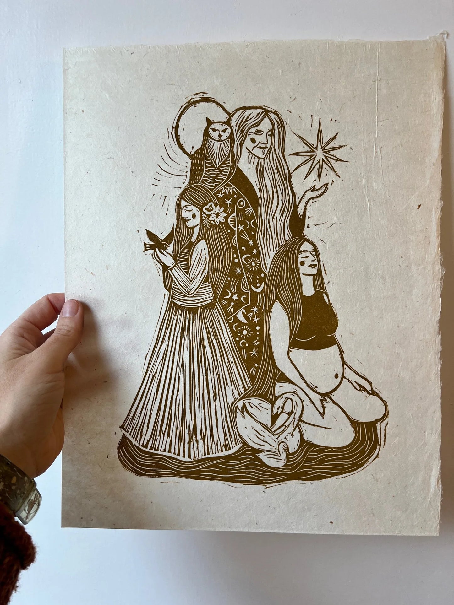MOTHER MAIDEN CRONE linoprint