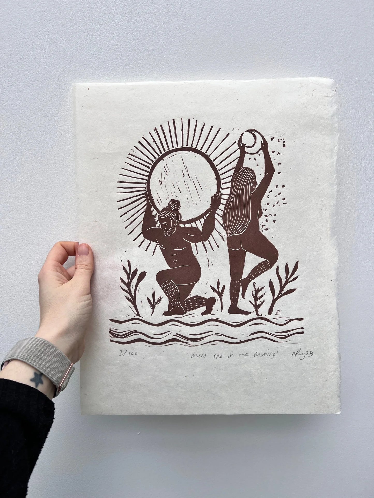 MEET ME IN THE MORNING linoprint