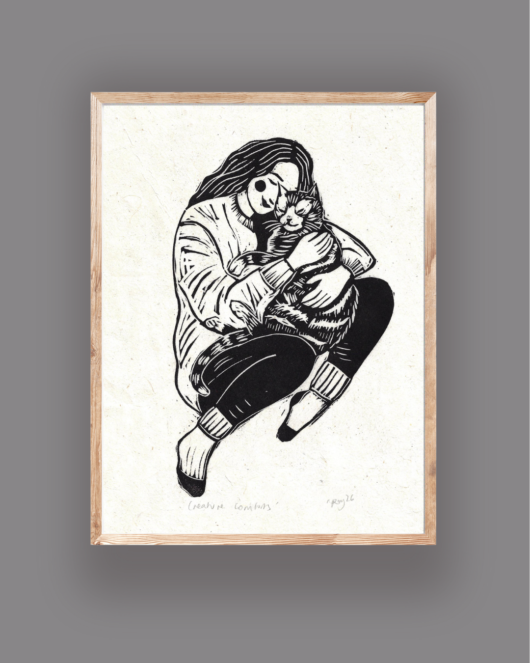 CREATURE COMFORTS linoprint