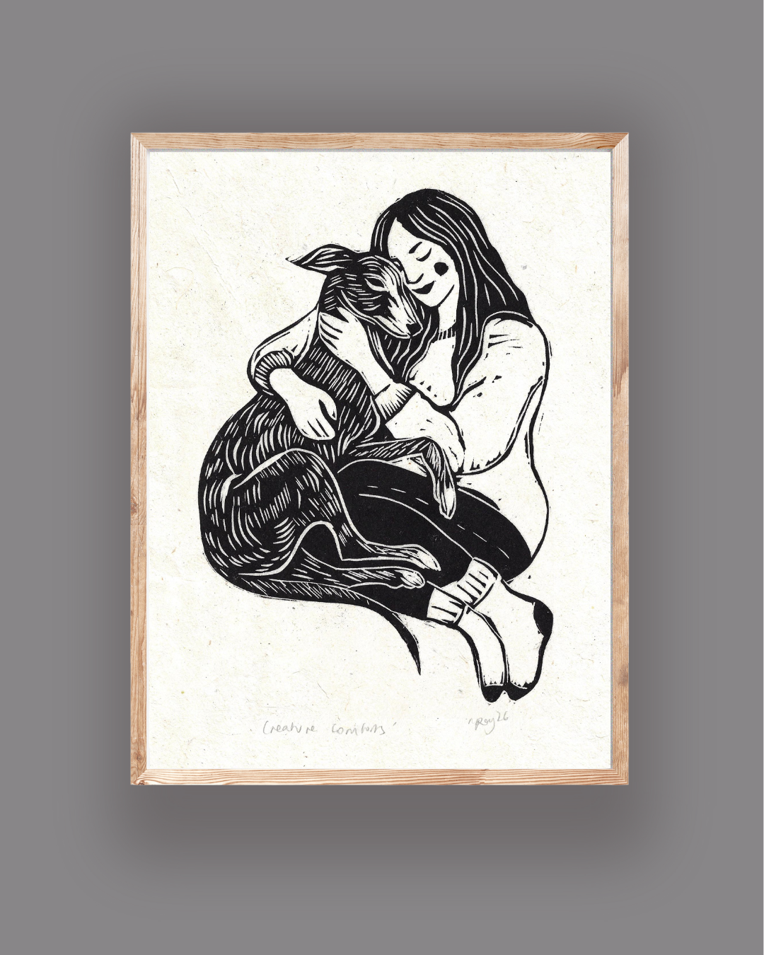 CREATURE COMFORTS linoprint