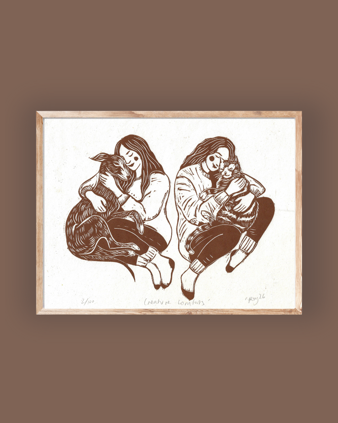 CREATURE COMFORTS linoprint