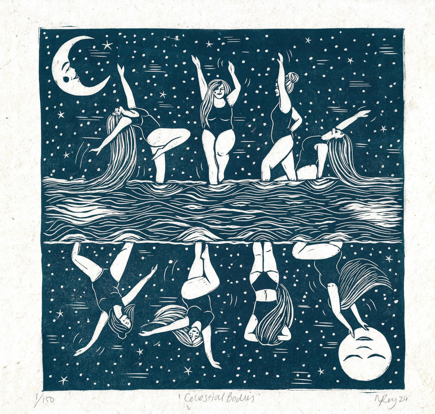 CELESTIAL BODIES linoprint