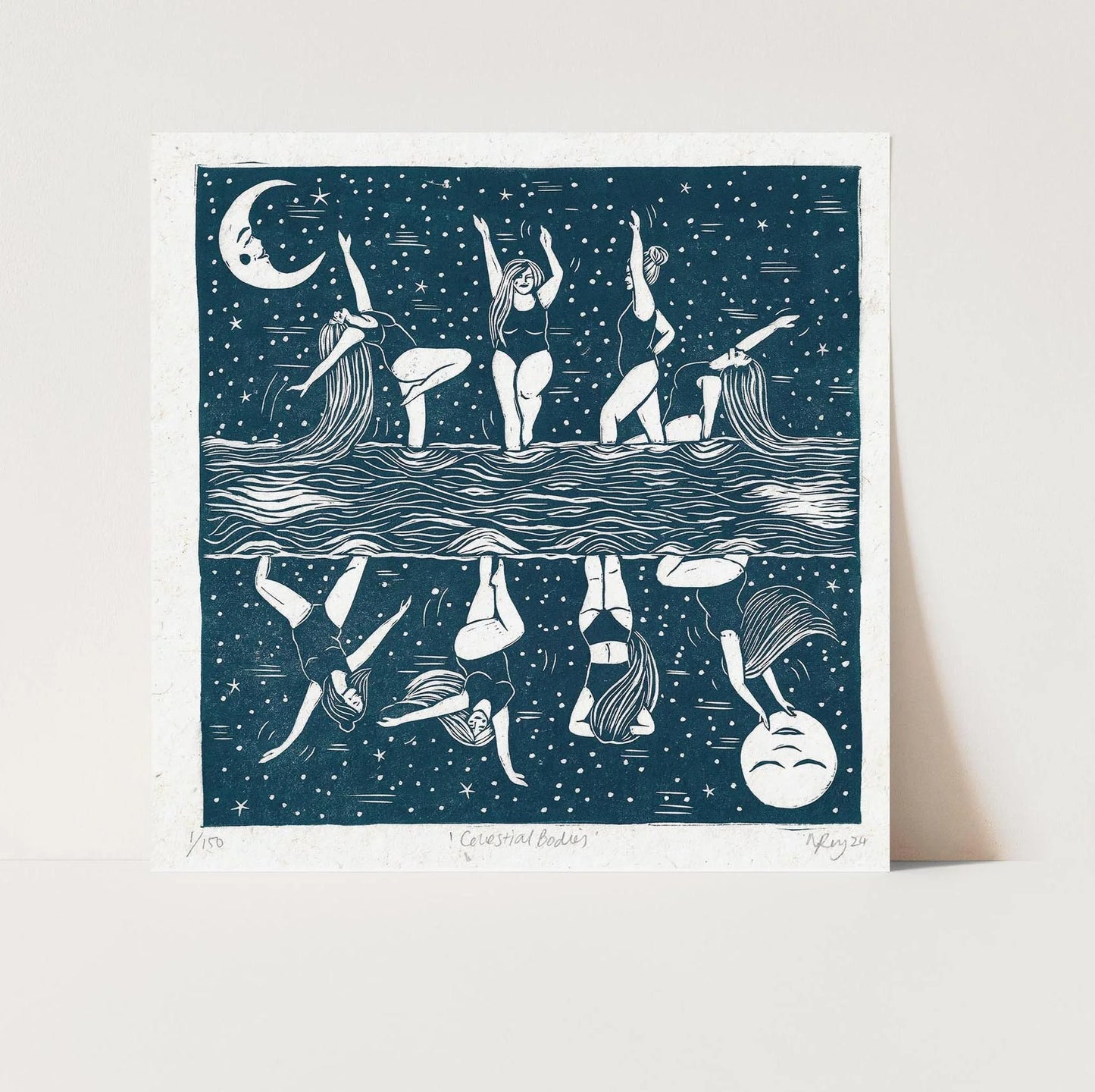CELESTIAL BODIES linoprint