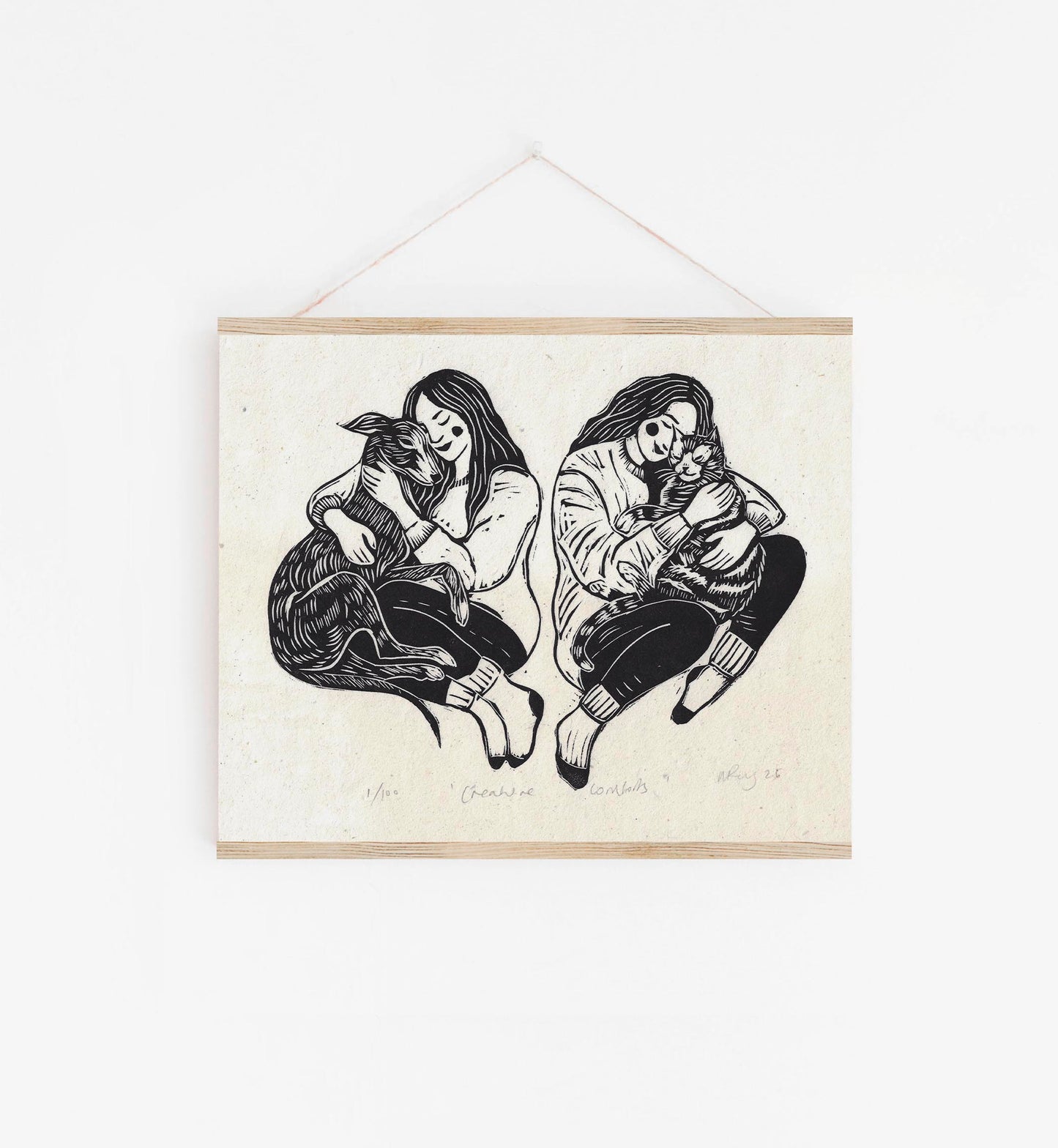 CREATURE COMFORTS linoprint