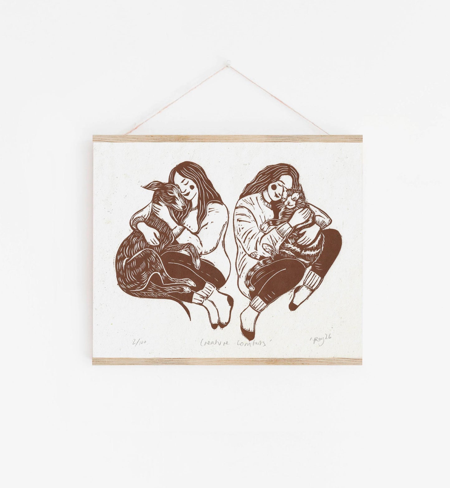 CREATURE COMFORTS linoprint