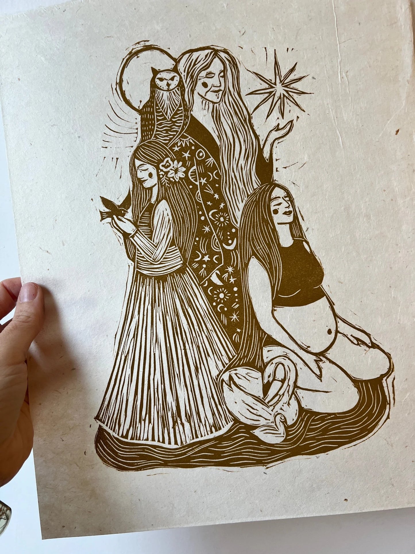 MOTHER MAIDEN CRONE linoprint