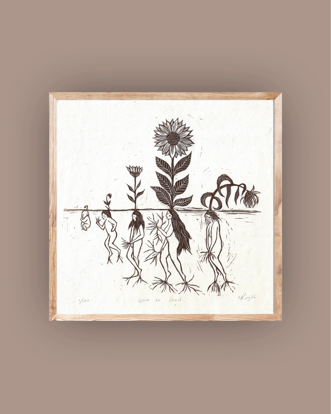 GONE TO SEED linoprint