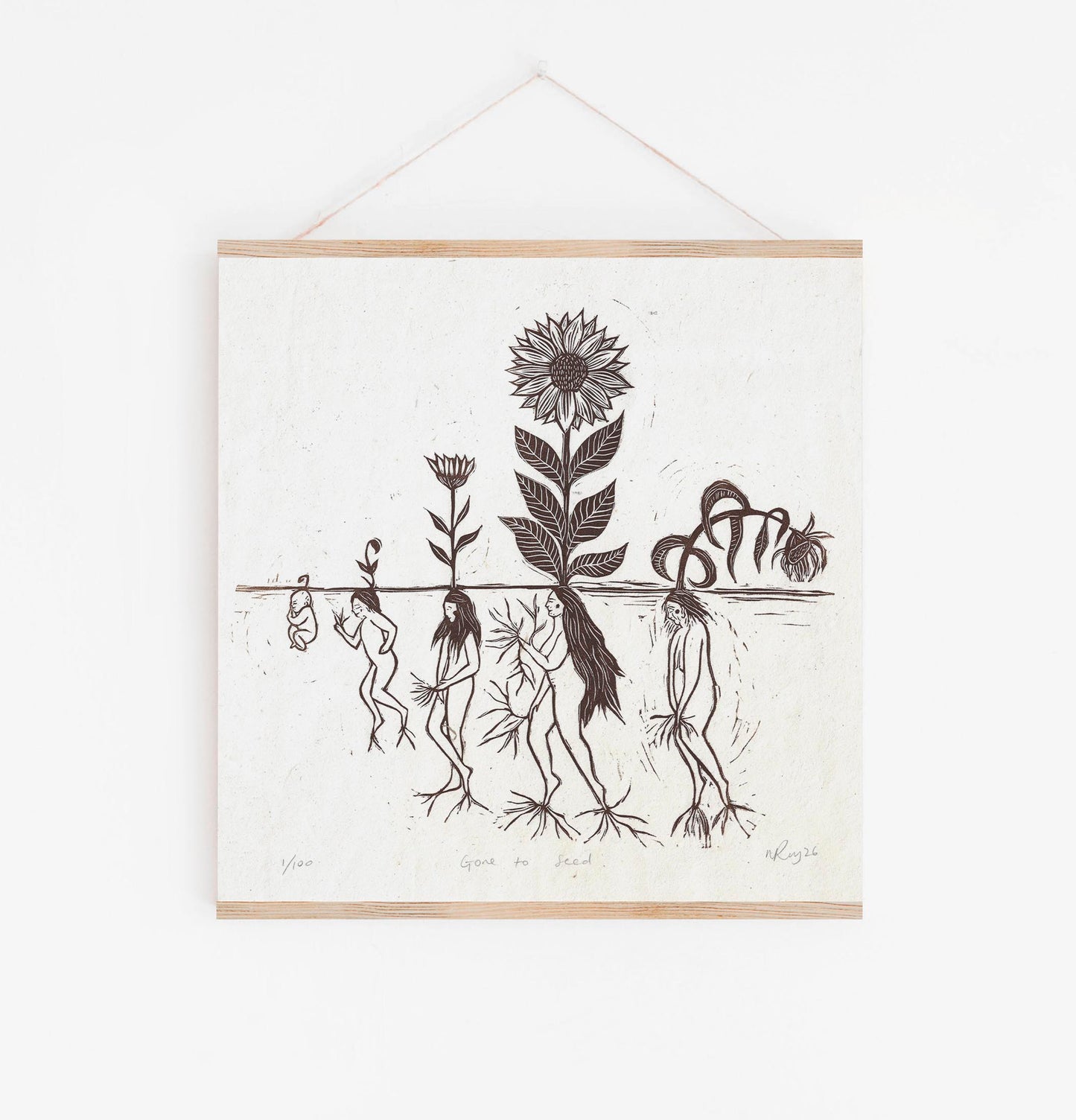 GONE TO SEED linoprint