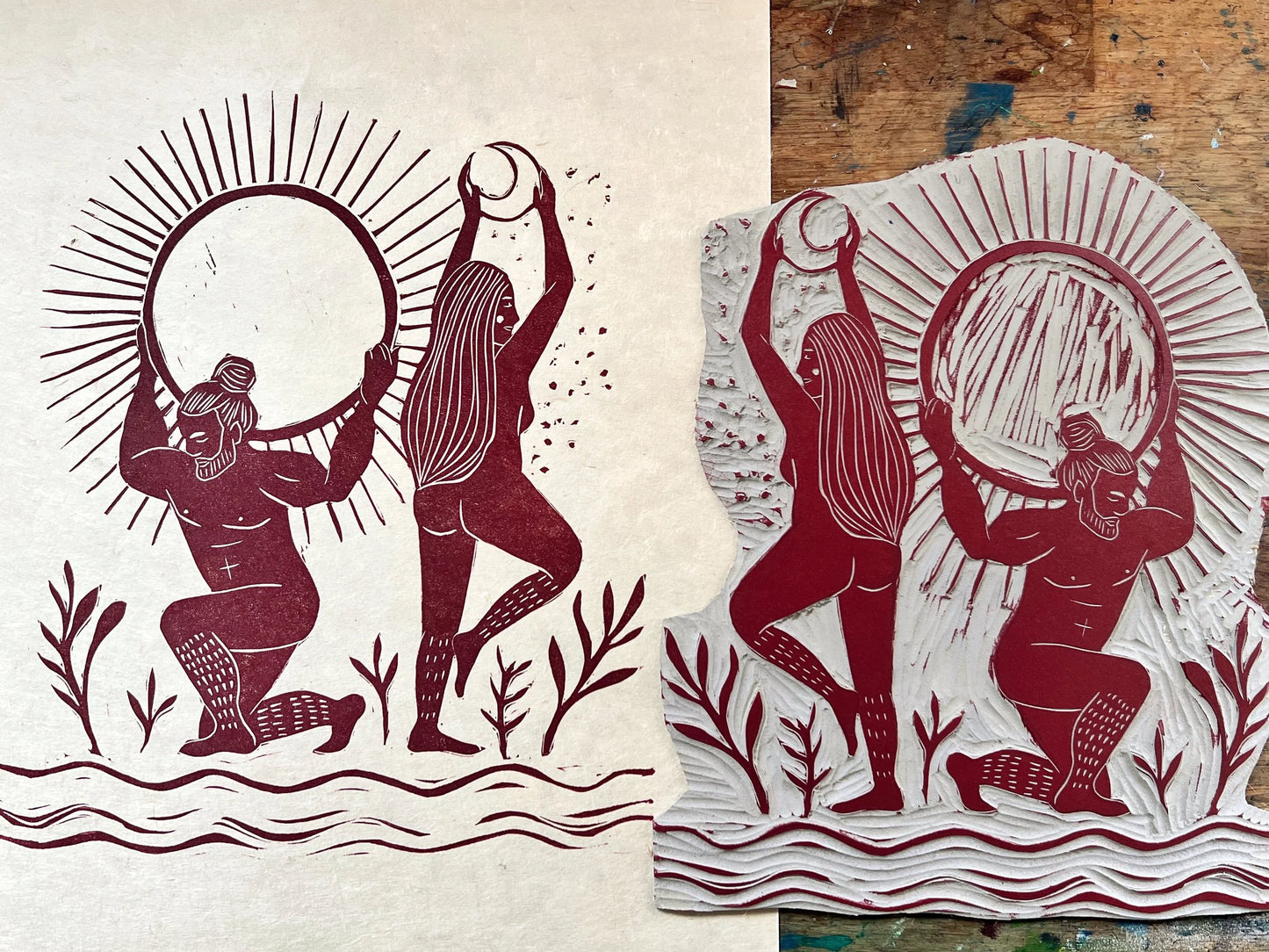 MEET ME IN THE MORNING linoprint