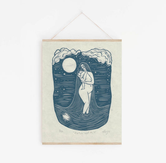 MOTHER & CHILD linoprint