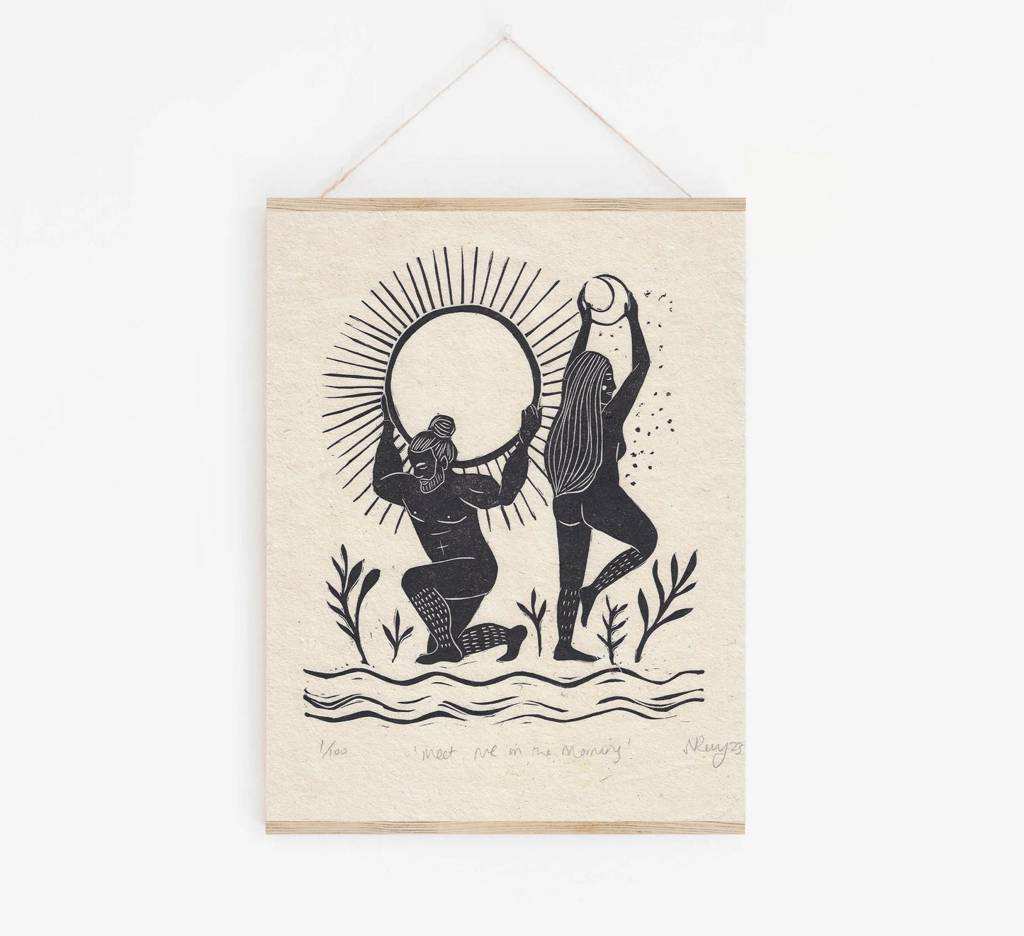 MEET ME IN THE MORNING linoprint