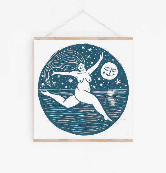 WATER MOON linoprint