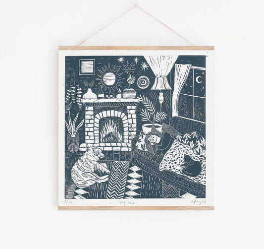 NAP TIME linoprint