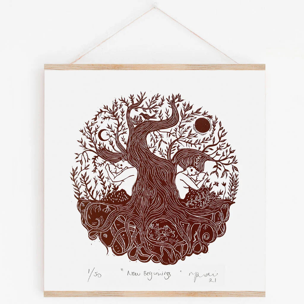 NEW BEGINNINGS linoprint