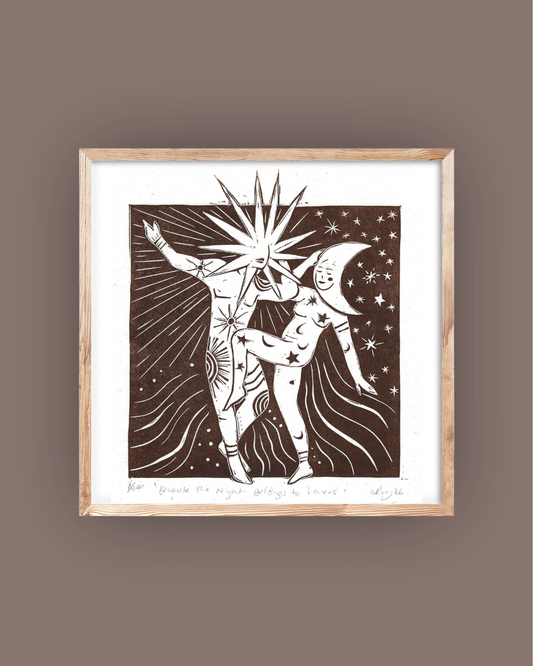 BECAUSE THE NIGHT linoprint