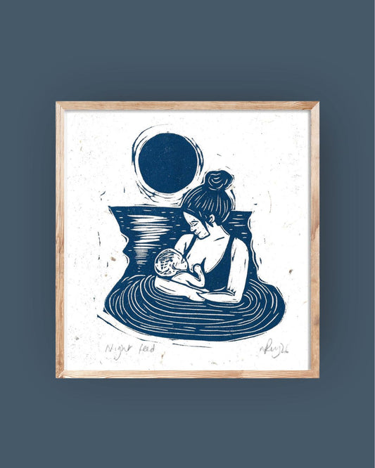 NIGHT FEED linoprint