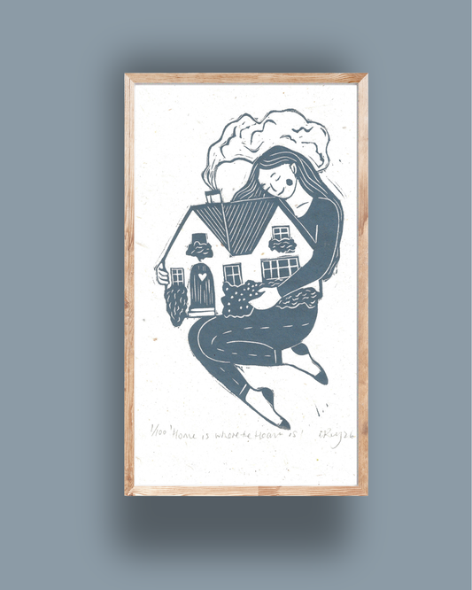 HOME IS WHERE THE HEART IS linoprint
