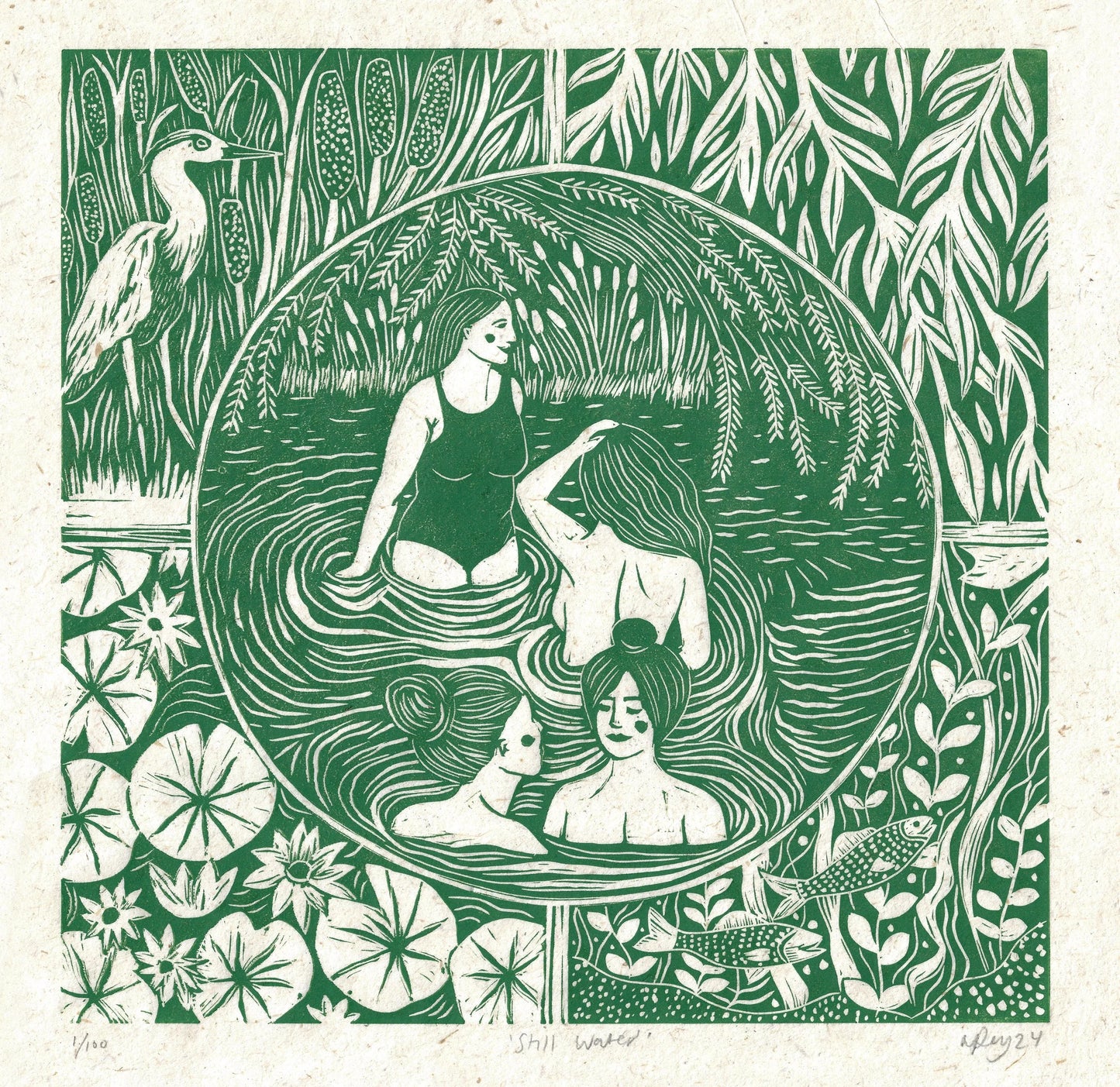 STILL WATER linoprint