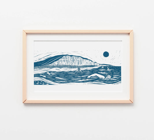 SWIMMERS AT THE BAY linoprint
