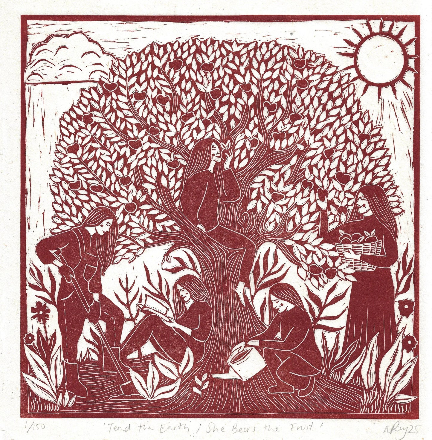 TEND THE EARTH, SHE BEARS THE FRUIT linoprint
