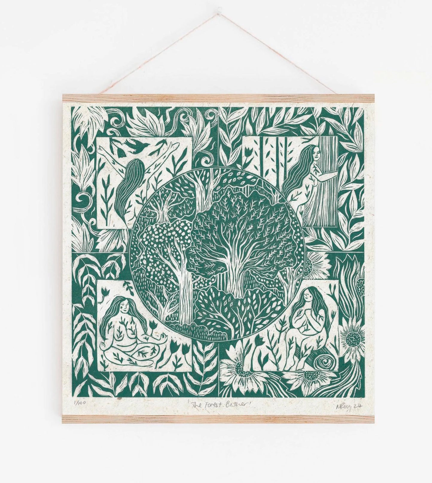 THE FOREST BATHER linoprint