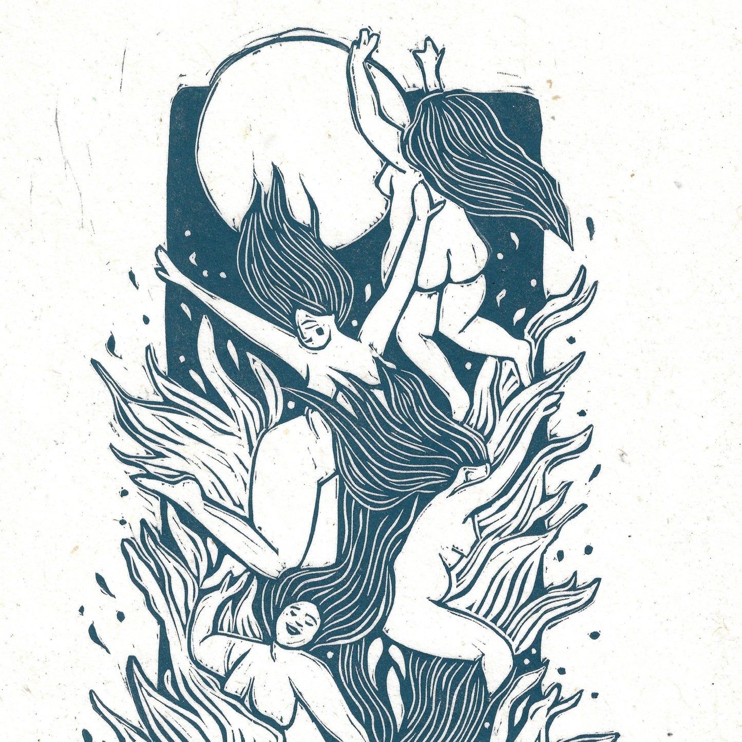 WILD WOMEN MAKE A SPLASH linoprint